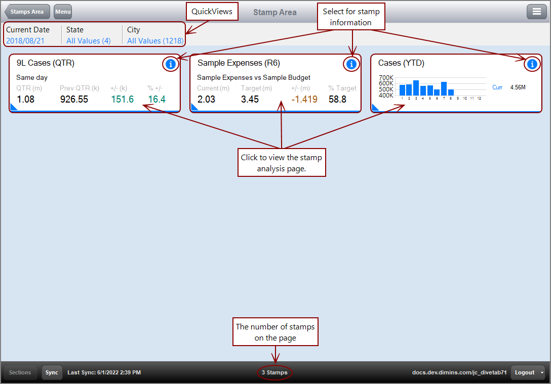 Example of a stamp area in DiveTab.